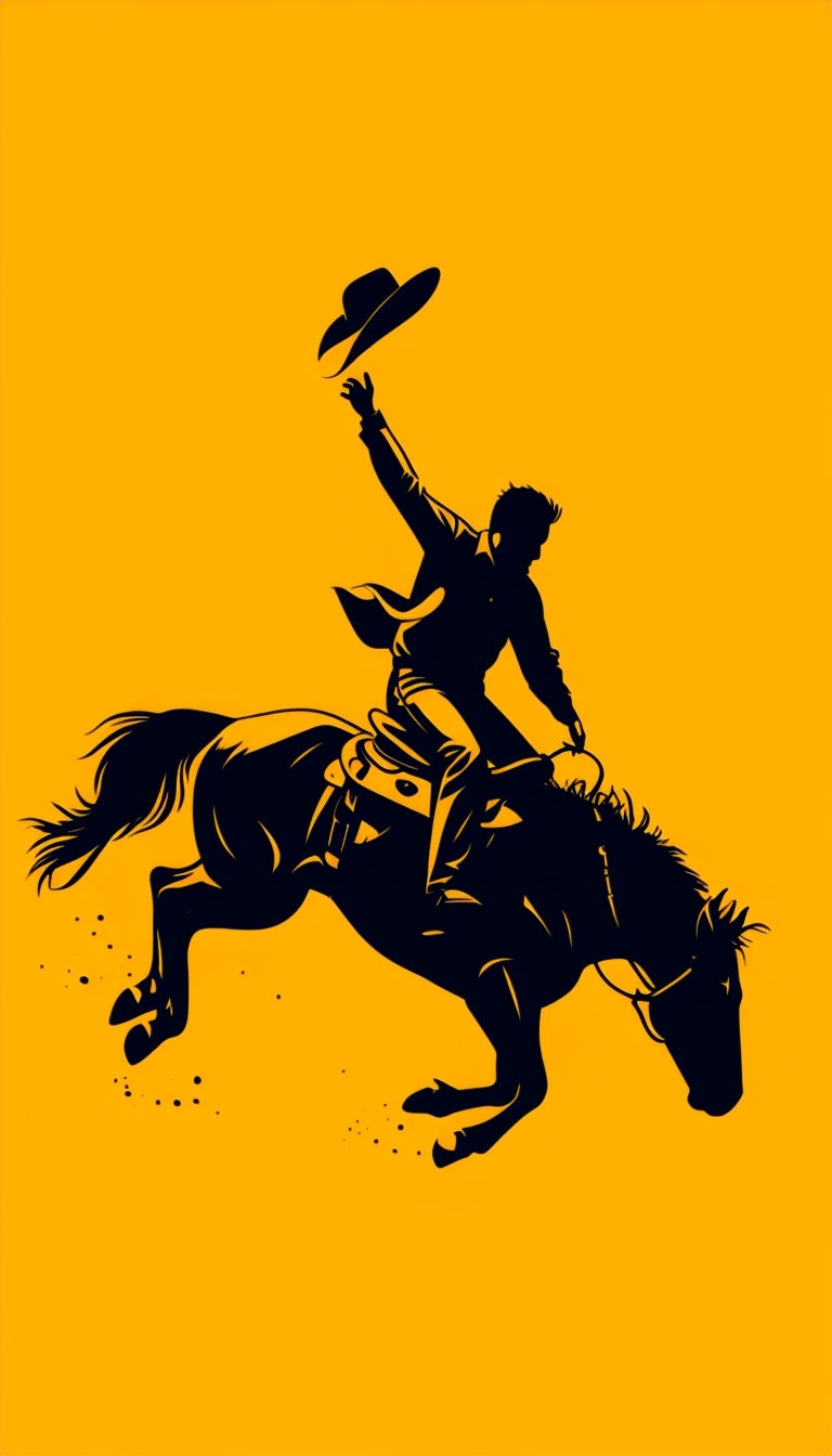 Flad vektor-illustration til grafisk design - cowboy-motiv i amber og sort, minimalistisk plakatdesign af Gustav Morving, Korsør