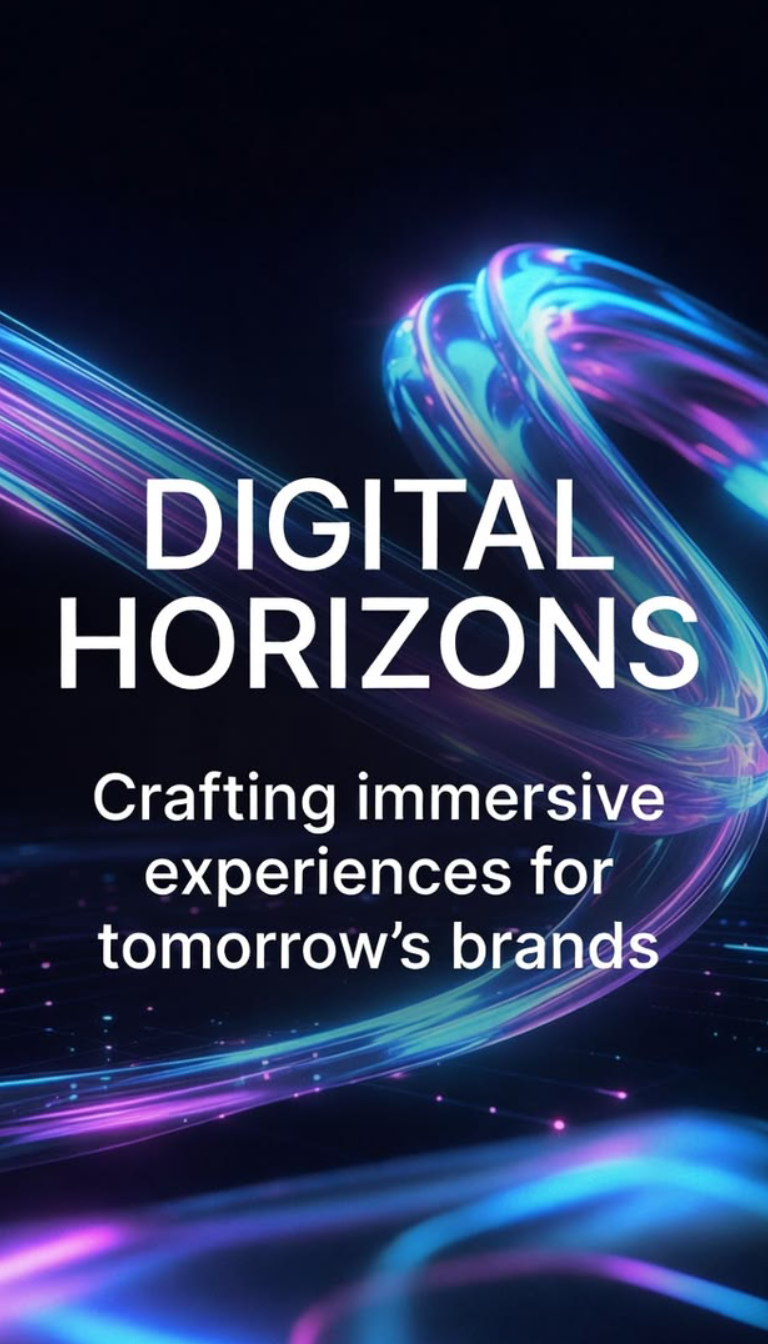 Brandplakat Digital Horizons med flydende neon-grafik og fed typografi, grafisk designer i Slagelse