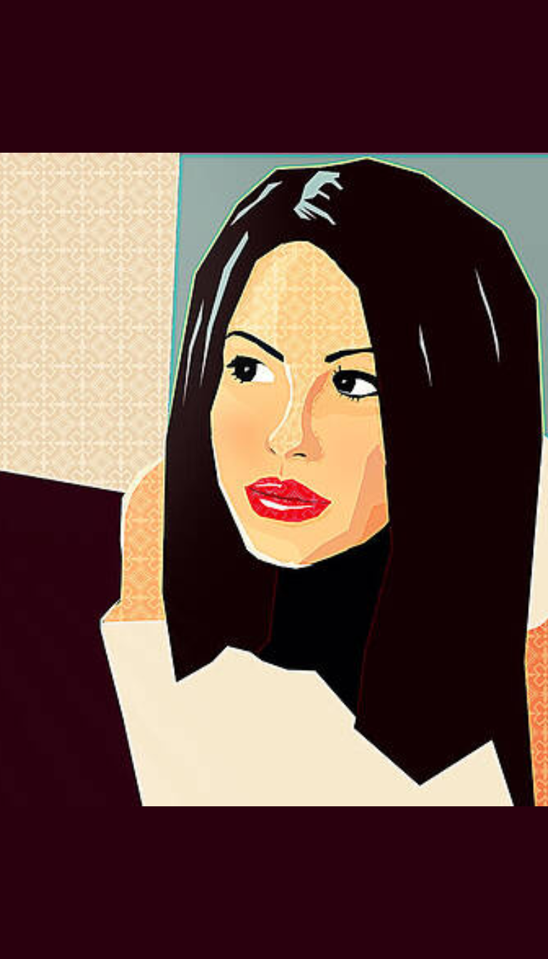 Stiliseret vektor-portræt af kvinde i pop art-stil med fladt farvedesign, illustration af Gustav Morving