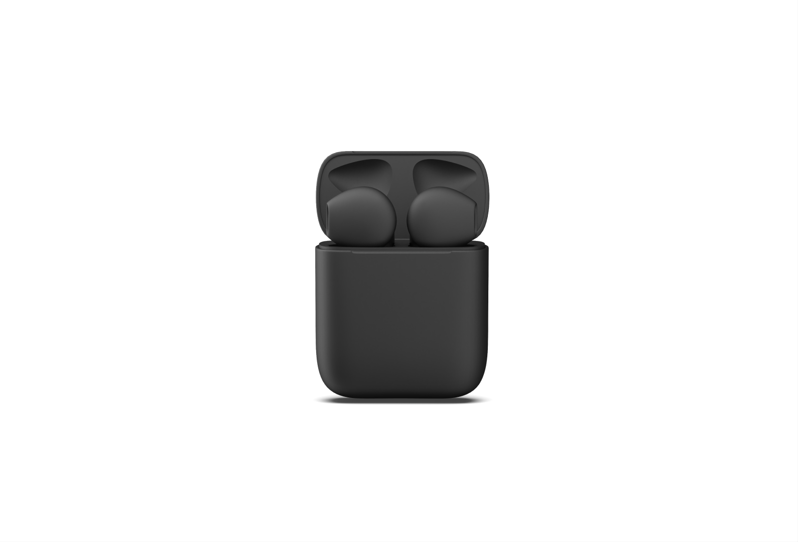 3D produktvisualisering af sorte trådløse earbuds i opladeetui - Gustav Morving