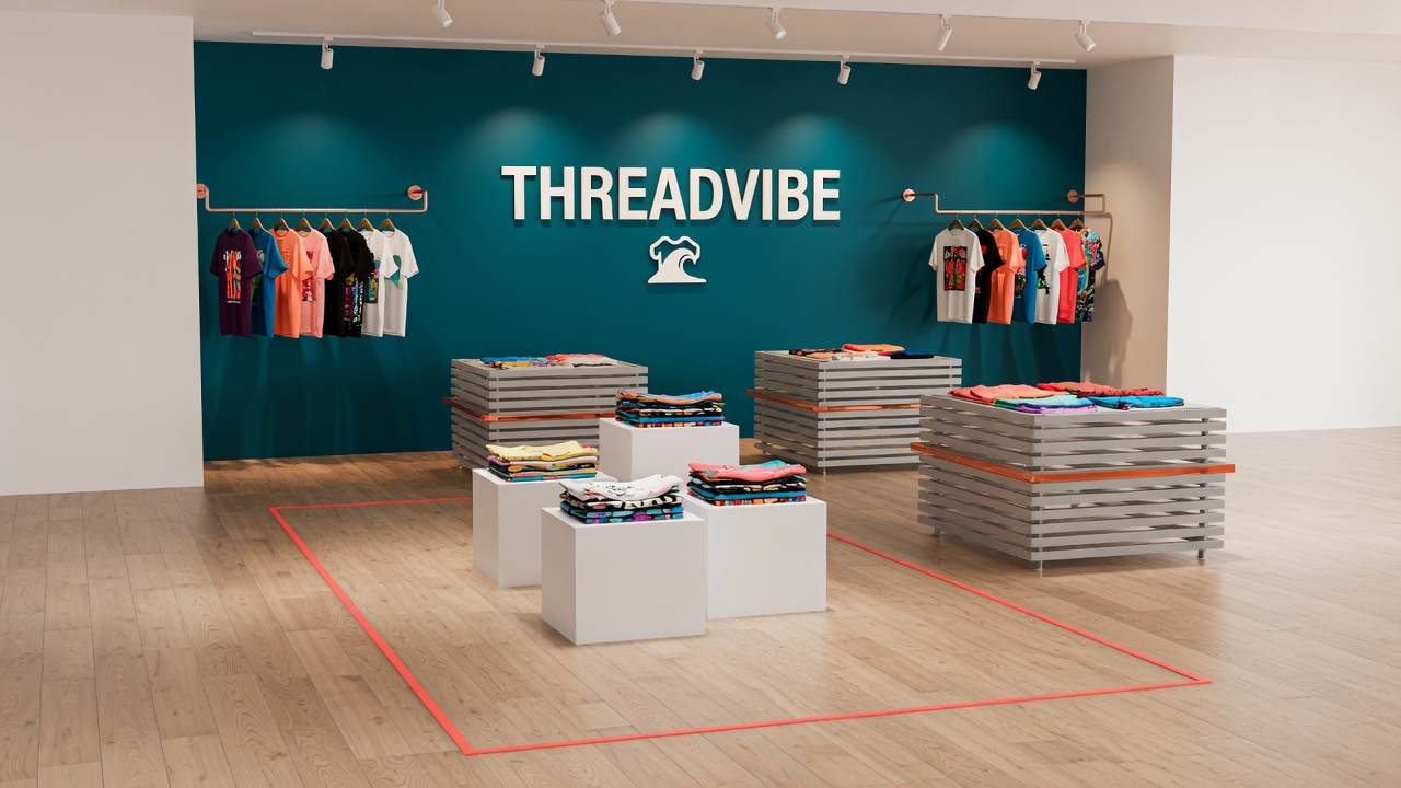 3D-visualisering af shop-in-shop butikskoncept med indtegnet arealafgrænsning
